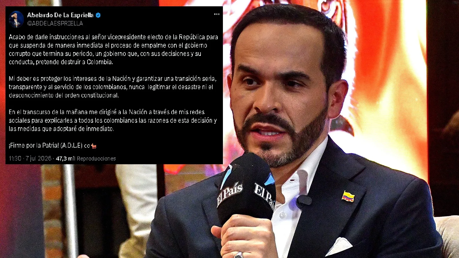 ¡ULTIMA HORA! "Se hartaron del irrespeto": Abelardo De La Espriella rompe el empalme con Petro y suspende la transición de Gobierno