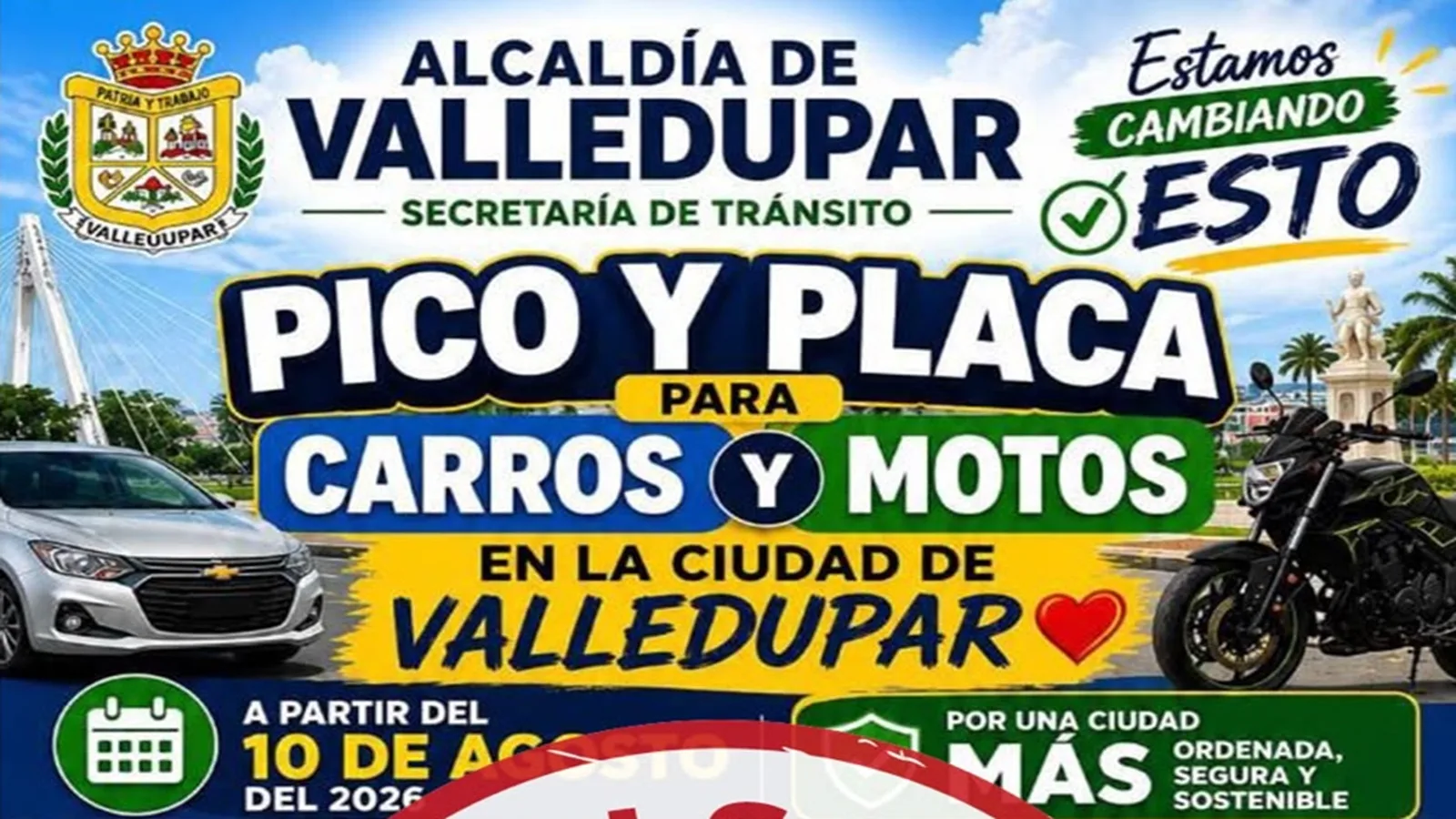 Secretaría de Tránsito desmiente información falsa sobre supuesto pico y placa en Valledupar