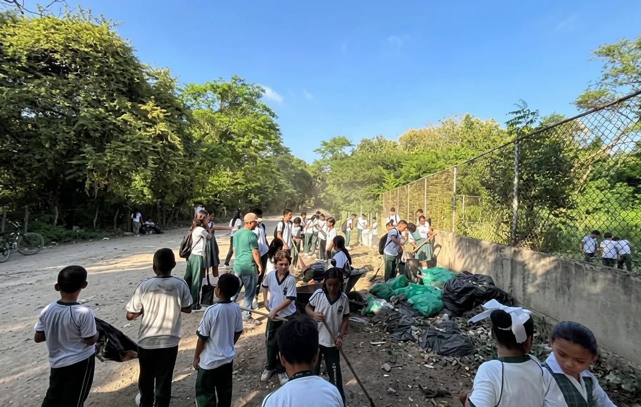 Estudiantes recuperan espacios afectados por botaderos de basura en Fonseca