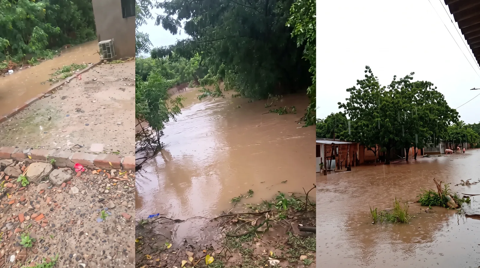 Fuertes lluvias inundan viviendas y calles en Guacoche y habitantes cuestionan obras en la vía principal