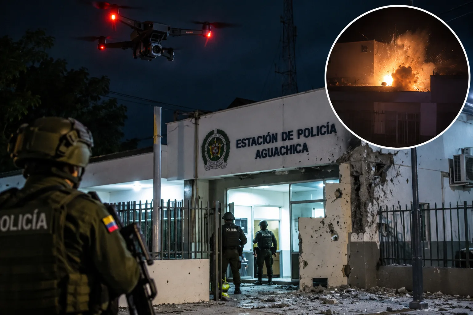 Ataque con drones contra estación de Policía de Aguachica dejó un recluso herido