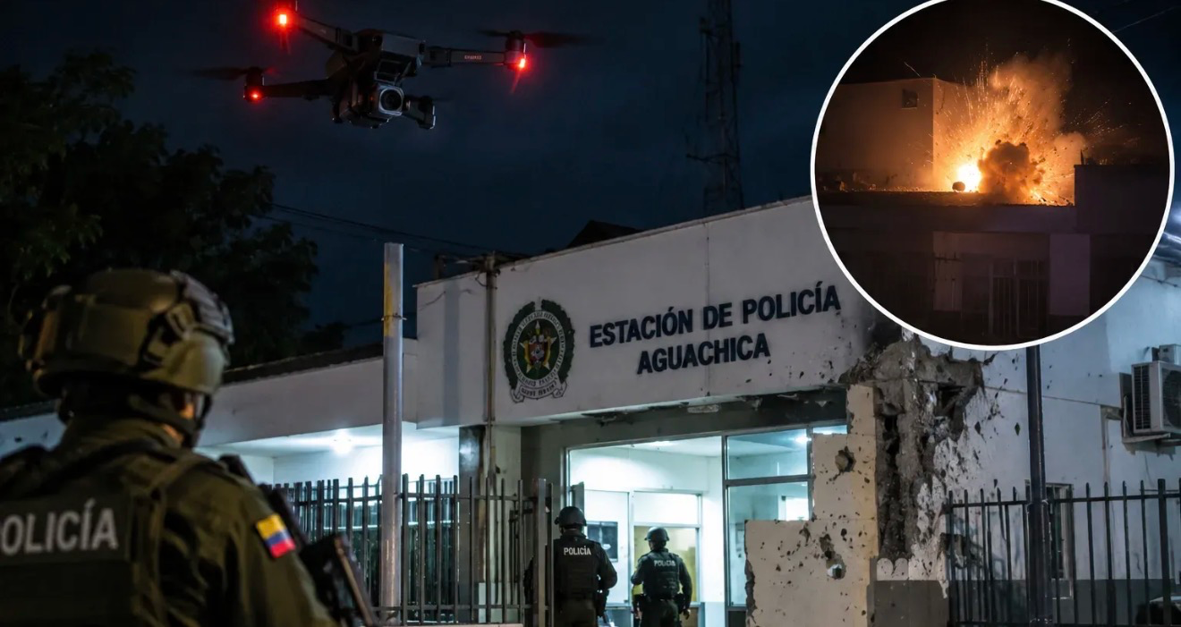 Ataque con drones a estación de Policía en Aguachica permitió la fuga de cuatro detenidos